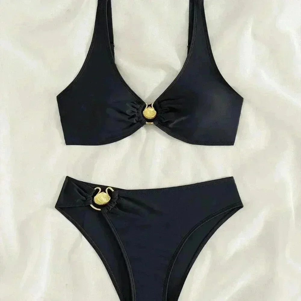 Black Women's Beach Ruffle Sexy Bikini Set